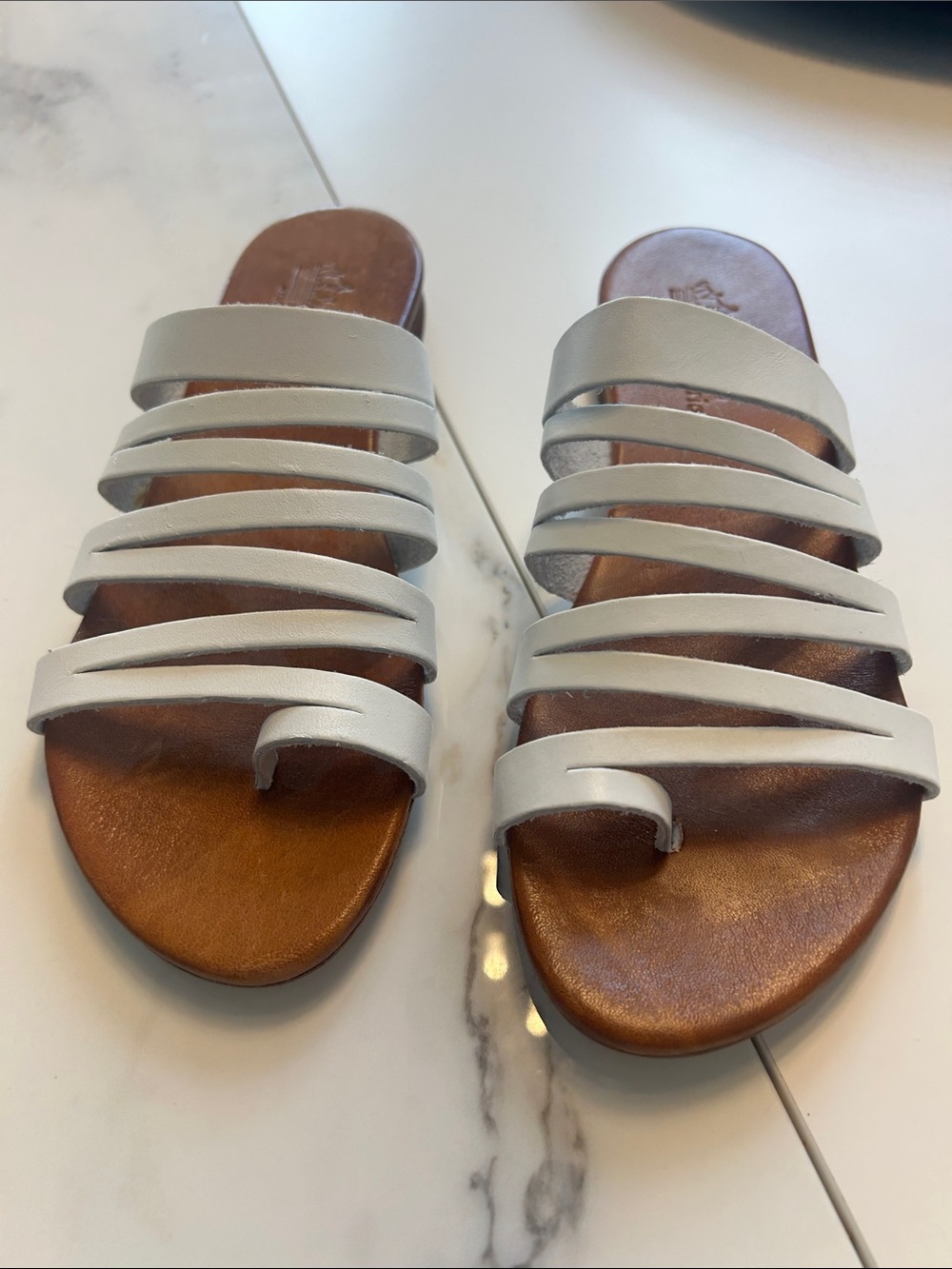 Women's Multi-Strap Slide Sandals White with beige bottom
